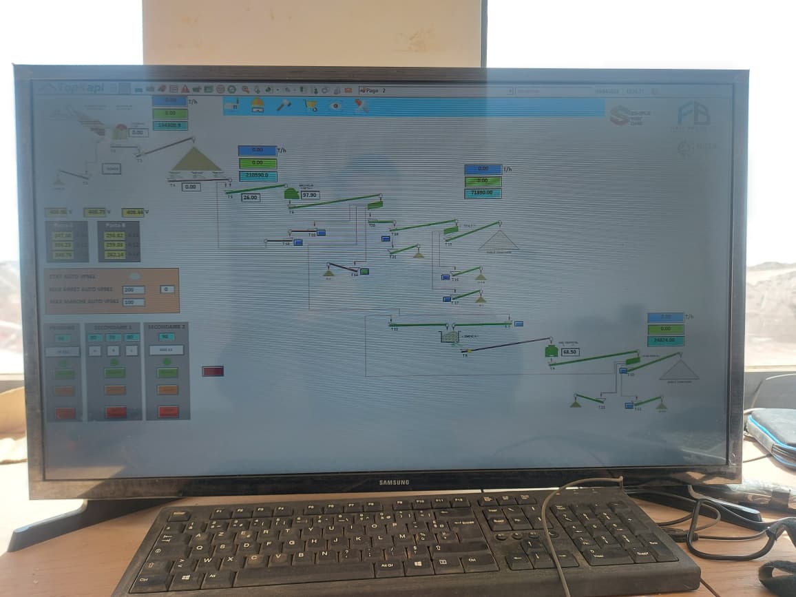 Écran de supervision SCADA d'une installation de concassage